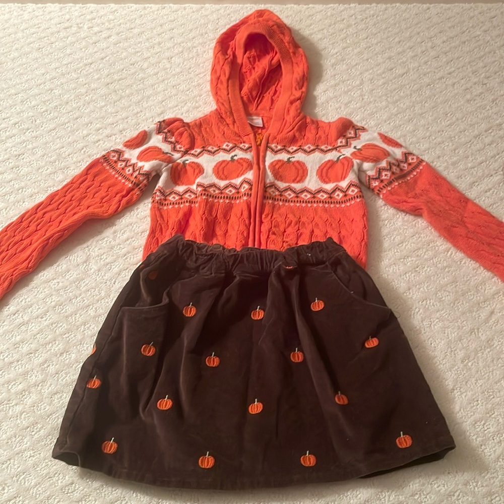 Gymboree Pumpkin Hooded Sweater and Corduroy Skirt Set Sz. 6